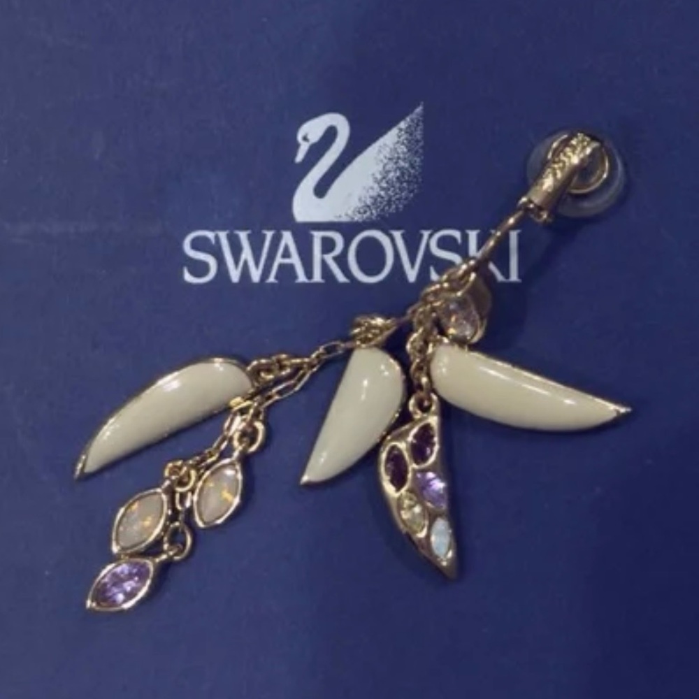 Rare Swarovski Gold , Cream and purple dangle Clip Earrings Excellent condition